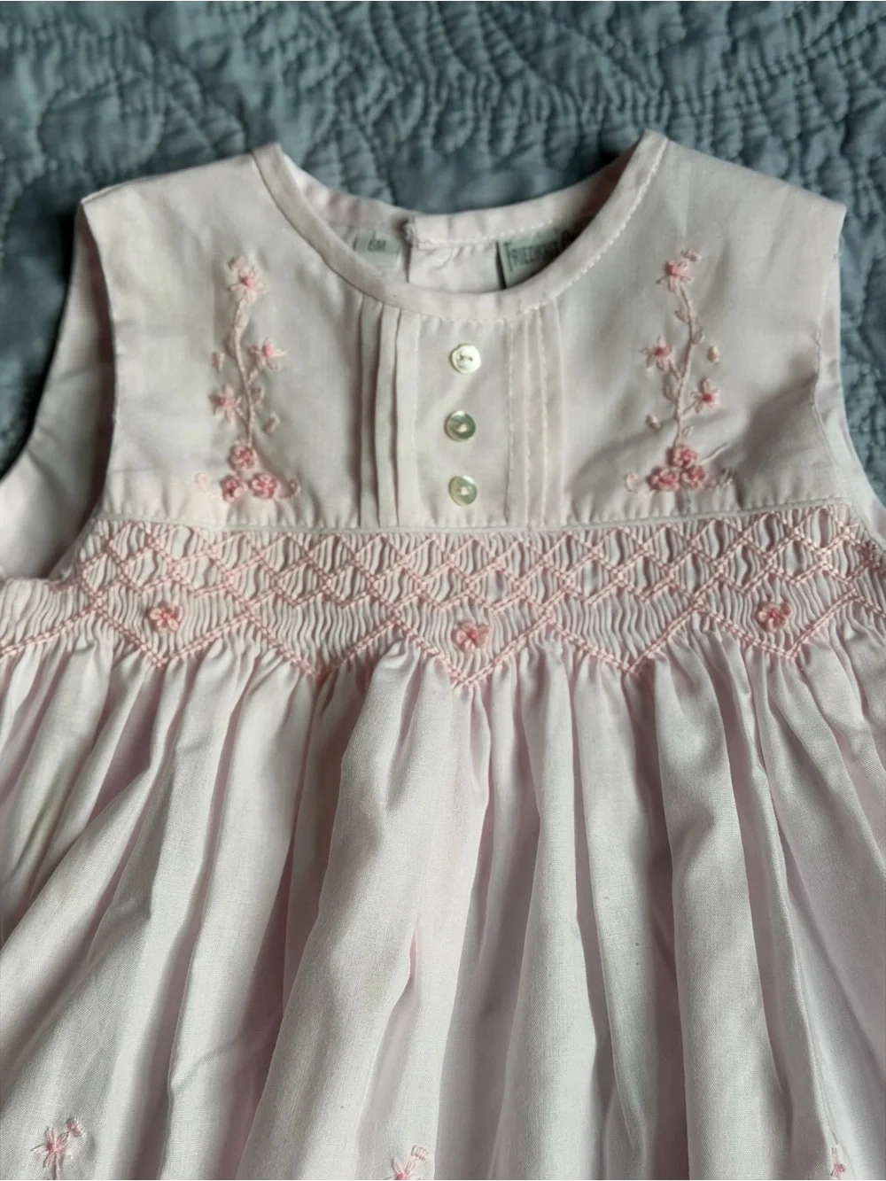 Baby Girl Pink Smocked Embroidered Dress with Bloomers